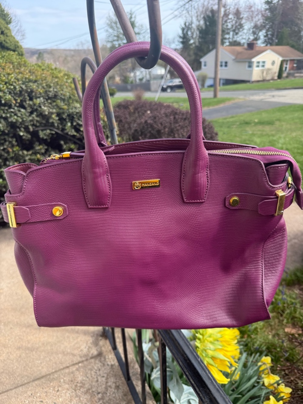 Joy Mangano Plum Top-Handle Satchel with Gold Hardware